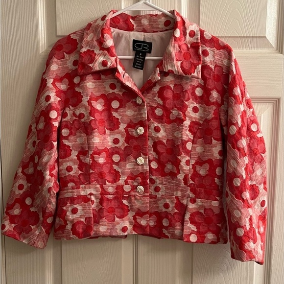 C R Jackets & Blazers - CR~VINTAGE~PINK BLAZER~FITTED~FLORAL~8